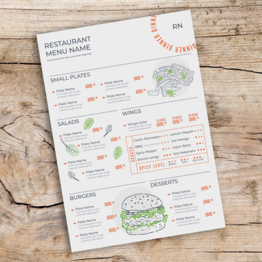 High-quality menu card printing